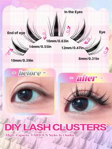 Eimny 140片装漫画风格假睫毛套装，D型卷翘自然款假睫毛，11毫米混合长度，纤细轻盈的DIY假睫毛套装，含睫毛胶、镊子、刷子，适合旅行、日常、婚礼、派对及初学者在家DIY假睫毛，美睫师必备用品。 - 彩色 - 查看 4