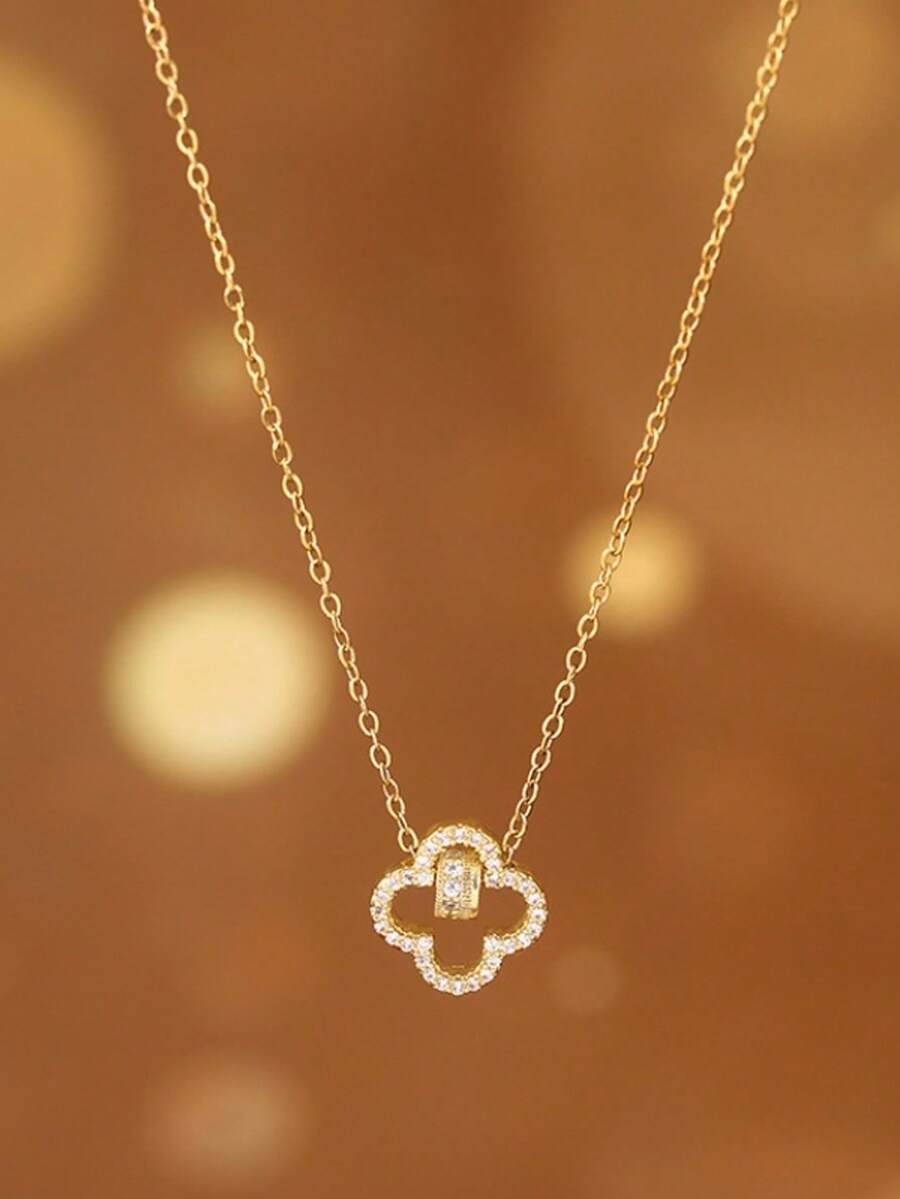 Four-Leaf Clover Beaded Necklace With Rhinestone Waist Pendant, Luxury Elegant Design For Women - Women's Lucky Bead Necklace - View 1