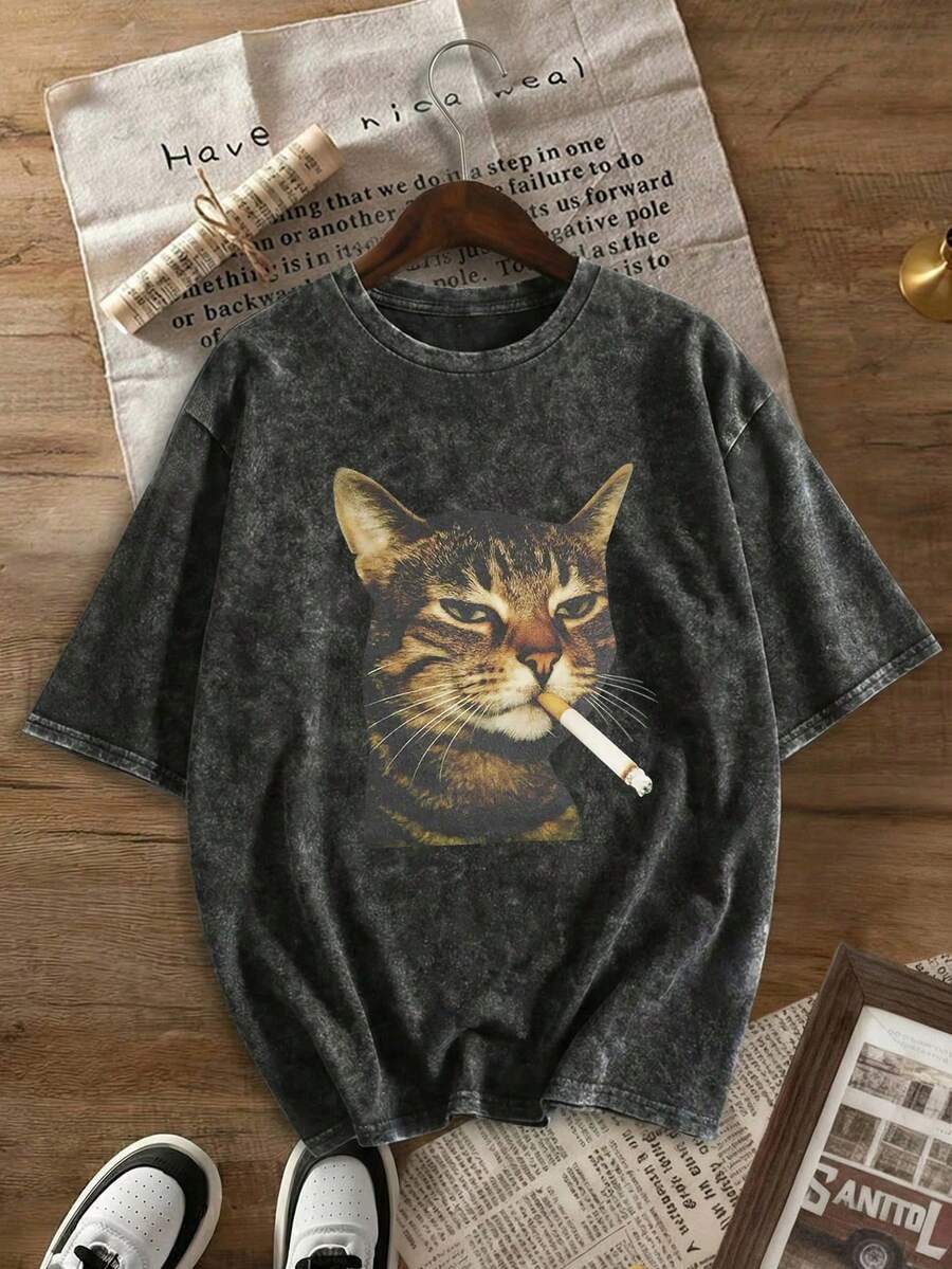 2026新年香槟星印花T恤，独特假日休闲上衣，大码女式T恤，水洗棉T恤，大码日常穿着，雪花图案面料，大码舒适圆领休闲上衣，复古做旧T恤，大码女装，春夏服装 黑色 - 黑色 - 查看 1