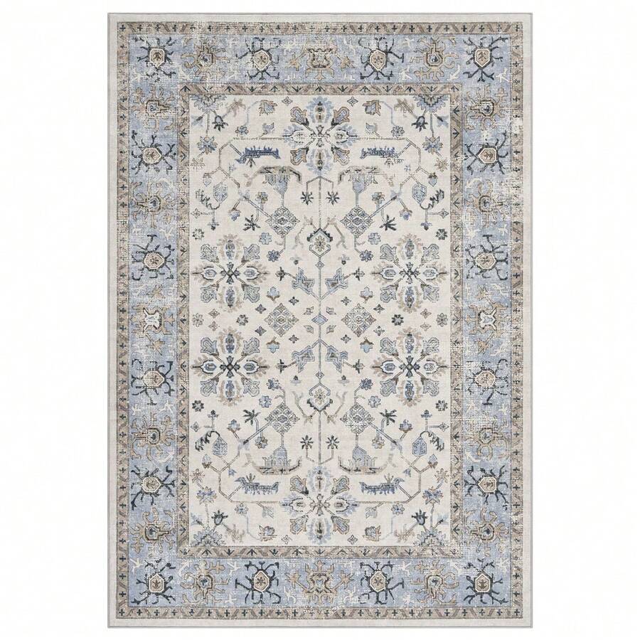 Vintage Runner Rug Floral Pattern Rug Washable Area Rug Soft Area Rug For Bedroom Stain Resistant Rugs With Non Slip Backing Low Pile Rug For Kitchen Bathroom - Beis - Ver 1