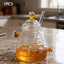 1/2 PCS 480ml/16.23oz High Borosilicate Glass Honeycomb Jars, With Lid And Stir Bar, Transparent Honey Storage Containers, Suitable For Home, Weddings, Parties, And Kitchen Use. - 橘色 - 查看 12