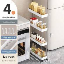 Multifunctional White Sliding Storage Rack Trolley, Hollow Draining Multi-Layer Ultra-Thin Storage Trolley, Slim Storage Trolley, Rolling Storage Trolley, Narrow Shelving Unit, Bathroom Storage Rack, Mobile Storage Rack For Kitchen, Bathroom, Laundry Room, Space-Saving Storage Rack, Multi-Tier Floor-Standing Shelving Unit, Suitable For Kitchen, Laundry Room And Other Narrow Spaces - Multicolor - View 14