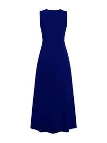 Vuslat 女士纯色无袖修身滑冰裙，无袖圆领系带喇叭裙，纯色弹力修身中长连衣裙，优雅百搭，适合度假、婚礼、生日、派对、晚宴、新年、情人节、通勤、办公等场合。 - 寶藍色 - 查看 8