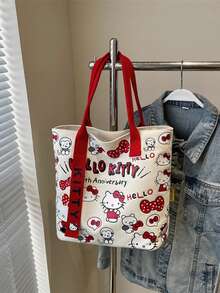 SANRIO Canvas Tote Bag, Cute KT Cartoon Shoulder Bag, Multi-Functional Large Capacity Commuter Bag, Suitable For Work, School, Shopping And Outdoor Activities, Perfect Gift For Friends, Best Friends, Teachers, And Ideal Choice For Vacation Travel. - KT - View 8