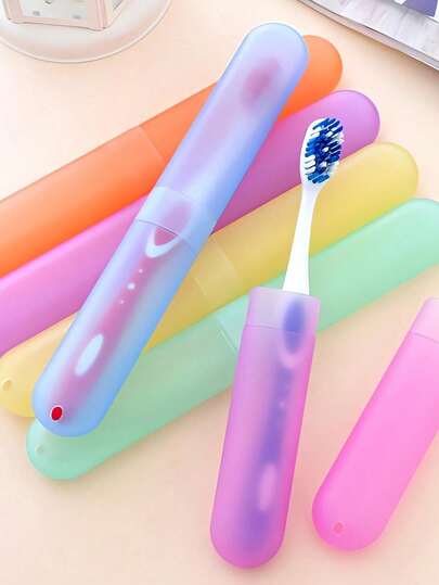 5 pièces/set Étui à brosse à dents de couleur aléatoire, set de voyage portable, étui de protection pour tête de brosse à dents en feutre mat de couleur bonbon, boîte de rangement anti-poussière pour outils dentaires