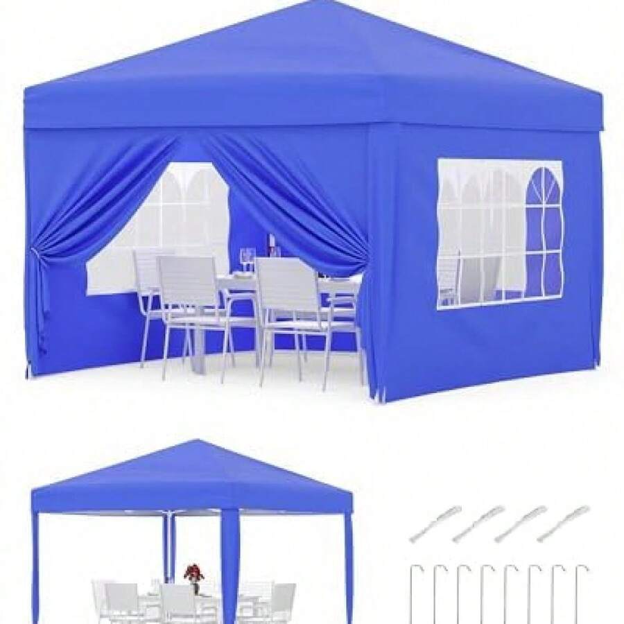 Carpa Plegable Ajustable 3m x 6m con 6 Laterales – Gazebo Impermeable para Fiestas con 3 Alturas – Kit Completo: Bolsas de Peso, Estacas, Cuerdas y Bolsa con Ruedas – Ideal para Camping, Bodas y Event - azul - Ver 1
