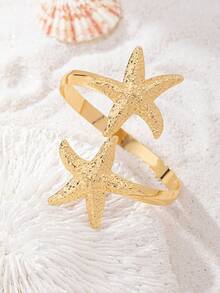 1 chiếc vòng tay hình sao biển bằng kim loại mạ vàng, có thể mở ra, phù hợp cho trang phục thường ngày, đi nghỉ mát hoặc trang phục gợi cảm của phụ nữ. - vàng - Xem 6