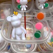 创意流体熊DIY绘画套装 暴力熊钥匙扣 空白涂鸦吊坠 盒装手工艺术人偶 - 3pcs - 查看 8