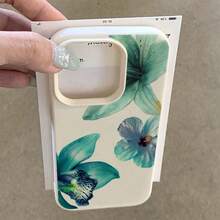 Phone - Teal Floral Combination Pattern Iphone16Promax Phone 16/16PLUS/15PROMAX/15PRO/15PLUS/15/14PROMAX/14PRO/14PLUS/14/13PROMAX/13PRO/13/12PROMAX/12PRO/12/11PROMAX/11PRO/11/X/XR/XSMAX Anti-Fall, Premium, Soft, New, Fashion Pastel Easter Soft Phone - 1pc - 查看 3