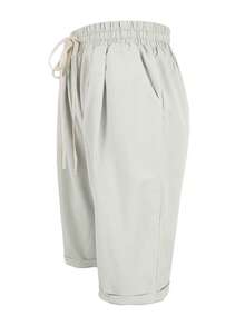 Women's Solid Color Drawstring Waist Pocket Casual Bermuda Shorts Summer - Grey - View 3
