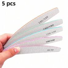 5件套专业半月形指甲锉，双面砂纸，80/100/150/180/240目，简约美甲沙龙专用 - 灰色 - 查看 12