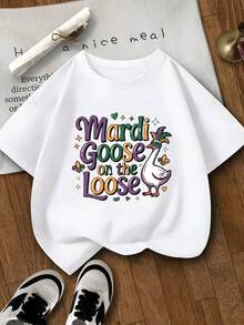 Linda Playera Infantil con Estampado de Ganso de Carnaval y Flores |   Ropa para Niñas 5-13 Años, para Fiestas y Regalos |   Ropa de niña, Ropa de niño, Conjuntos para niña - Blanco - Ver 1