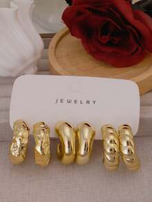 6件套时尚简约创意个性化C形奢华CCB耳环，欧美跨境新款 - 金色 - 查看 5