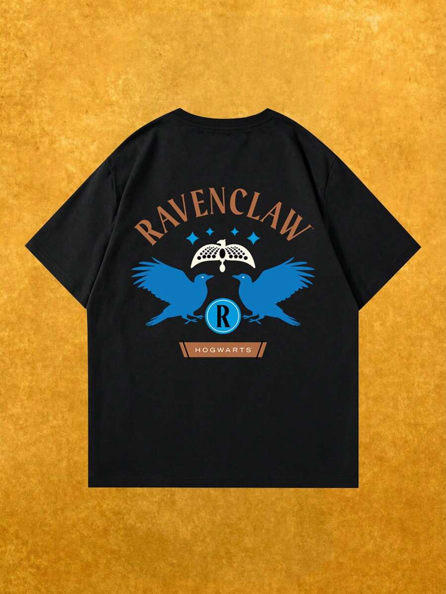 Whysmera SHEIN X Harry Potter 女士休闲圆领T恤，印有赫敏和哈利的“咒语与魔法”图案，面料柔软轻盈，充满魔法魔法风格，适合日常穿着、角色扮演活动、书店逛街和粉丝聚会。 - 黑色 - 查看 1