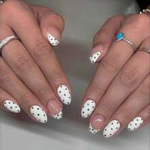 24 Pieces Of Oval-Shaped Black Dot And Polka Dot Striped Minimalist Acrylic Nails That Can Be Detached And Worn. - 彩色 - 查看 1