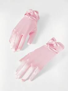 Opalesca 1 Pair Satin Bow Decor Wedding Gloves, Suitable For Valentine's Day - Baby Pink - View 2