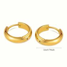 18K镀金不锈钢耳环 | 14毫米，低致敏性，重83.48克，耐磨，防褪色，经典简约设计，男女皆宜，适合日常、节日、度假、派对等场合佩戴 - 金色 - 查看 3