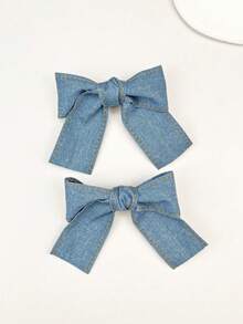2 Unids/set De Pinza Para El Pelo Con Lazo Personalizado De Mezclilla De Color Sólido Para Mujer, Adecuada Para Uso Diario - Celeste - Ver 8