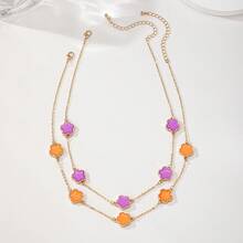 1 Set de collar de trébol de cinco hojas con efecto de goteo, estilo europeo y americano, adecuado para asistir a banquetes - Morado - Ver 2