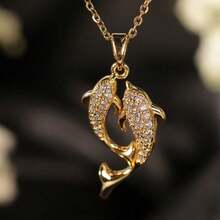 1 Peça Colar de Aço Inoxidável com Pingente Duplo de Peixe, Golfinho e Carpa, Escolha Ideal para o Dia dos Namorados, Aniversário, Namorada, Casal - Estilo 1 - Visão 12