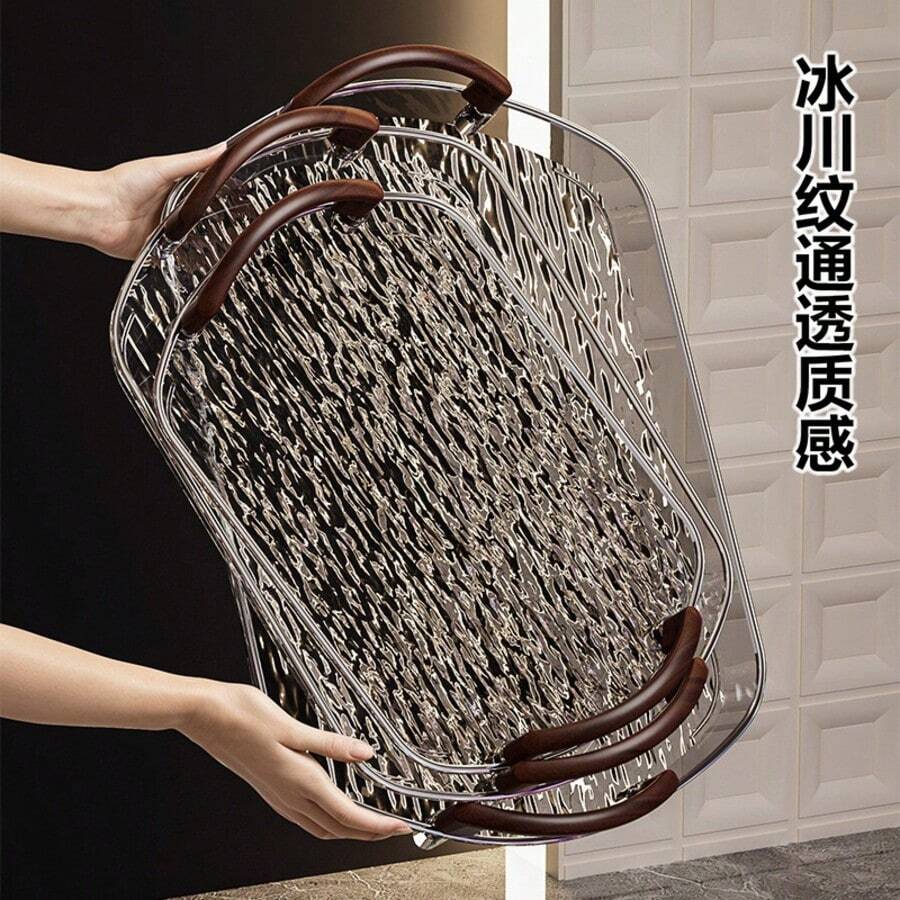 1个PET材质椭圆形托盘，适用于厨房、餐桌、斋月。 - 灰色 - 查看 1