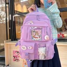 2025新款可爱女士背包，防水多口袋尼龙学生背包，可爱笔记本电脑书包 - 紫色 - 查看 8