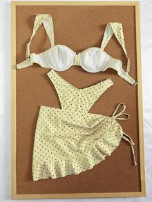 Conjunto de bikini de 3 piezas con lunares, diseño de tirantes anchos con aros para un soporte cómodo, estilo de playa de moda, perfecto para vacaciones de verano en la playa y fiestas en la - Amarillo-marrón - Ver 7