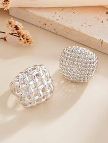 两件套时尚优雅几何镂空编织迷人金属开口戒指套装，奢华精致，适合婚礼、派对、度假、休闲、街头摄影、女士及情侣、节日、生日等场合，百搭戒指礼品。 - 戒指 - 查看 8