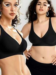 Wireless Bras For Womens, Comfortable Wireless Bras Push Up Bralettes Seamless Tshirts Bras Deep V Everyday Bras - Pink Leopard Print - View 2