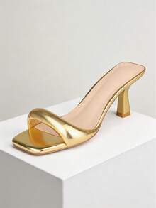 MERUMOTE Women's Mule Heels 2.76" Heeled Sandals Slip On Mules One Strap Square Toe Shoes For Casual,Party - 金色 - 查看 3