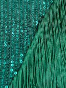 AOMEI Women Elegant Sweetheart Sequin Midi Dress With Fringe Asymmetrical Hem Short Sleeves Cocktail Party Evening Dresses - Green - View 3