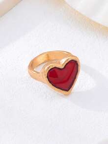 1 pieza Anillo con gota de aceite con forma de corazón versátil y de moda para uso diario - Burdeos - Ver 4