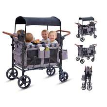 Wagon Stroller For 4 Kids, 4 Seater Wagon Stroller With Snack Tray, With Canopy, Adjustable Handlebars,Foldable Wagon Stroller 4 Seater - Grey - View 1