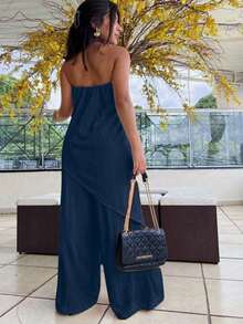 Long Romper Made Of Dune Fabric - Azul Marino - Ver 2