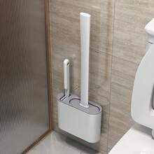 Toilet Brush With Wall-Mounted Storage Box - Flat Head Design, Suitable For Bathroom And Kitchen Cleaning - Blue - View 1