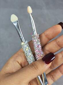 1pc Multi-Functional Makeup Brush, High-Gloss Rhinestone Highlighter & Concealer Brush, Eyebrow Brush, Dual-Ended Eye Shadow Brush, Suitable For Liquid & Powder, Creative Makeup Gift - Multicolor - View 5