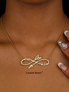 Infinity Twisted Cupid's Arrow Custom Two Names Necklace For Women Personalized Couple Names Stainless Steel Necklaces Customized Jewelry Birthday Gifts - Multicolor - View 1
