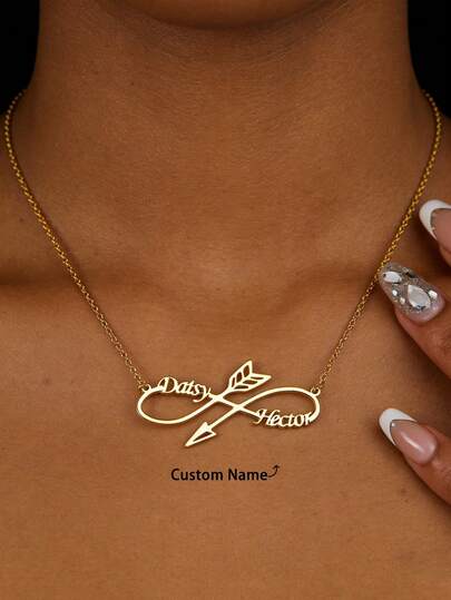 Infinity Twisted Cupid's Arrow Custom Two Names Necklace For Women Personalized Couple Names Stainless Steel Necklaces Customized Jewelry Birthday Gifts