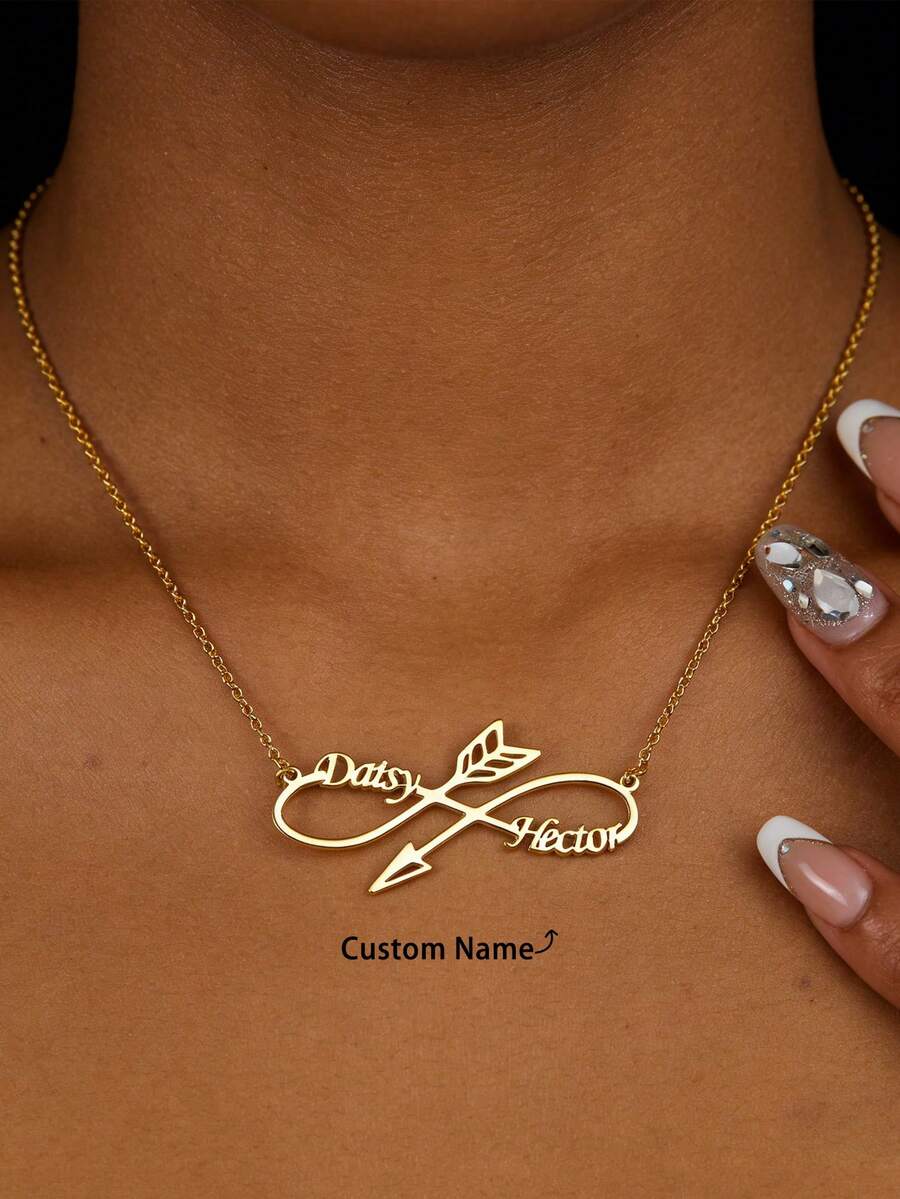 Infinity Twisted Cupid's Arrow Custom Two Names Necklace For Women Personalized Couple Names Stainless Steel Necklaces Customized Jewelry Birthday Gifts - Multicolor - View 1