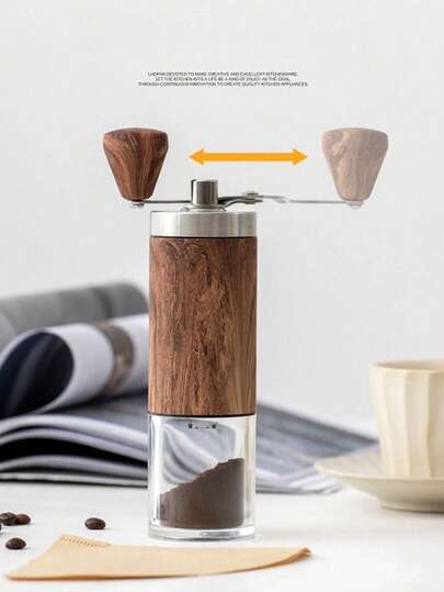 1pc In-Stock Portable Manual Coffee Grinder, Hand Crank Coffee Bean Mill With Classic Wood Grain Wooden Texture Design, No Electricity Needed, Suitable For Home, Office, Outdoor And Travel Use, Great For Back To School, Women's Gift, Kitchen Accessory, Home Living