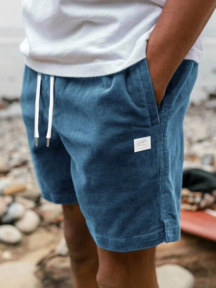 Men's Casual Corduroy Shorts, Versatile Knee-Length Pants - Navy Blue - View 1