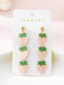 1 par de pendientes de acrílico con diseño de fresa linda, adecuados para primavera/verano, vacaciones, fiestas y uso diario - Blanco - Ver 1