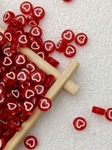100-1000颗亚克力心形珠子，情侣手链，婚礼派对主题，红色带白色心形图案，用于珠宝制作、DIY工艺品 - 紅色白愛心 - 查看 4