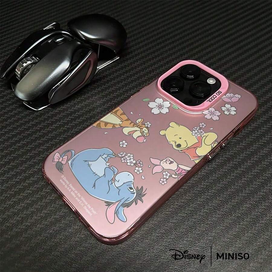 Miniso 迪士尼小熊维尼樱花手机壳，适用于 iPhone 17/17 Pro/17 Pro Max/17 Air/16/15/14/13/12/11/X 系列，iPhone 17 Pro Max 手机壳，iPhone 17 Pro 手机壳，iPhone 17 手机壳，圣诞礼物，送给女朋友 - 粉色 - 查看 1