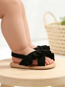 婴幼儿女童软底凉鞋、婚礼平底鞋、新生儿学步鞋、婴幼儿女童蝴蝶结玛丽珍鞋、柔软防滑公主裙鞋 - 黑色 - 查看 9