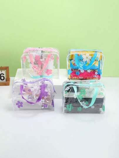 花卉图案PVC防水化妆品和洗漱用品收纳袋 - 便捷旅行必备