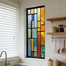 1/5片装欧式静电贴窗贴，可移除防水PVC材质，彩色几何图案设计，适用于卧室和家居装饰 - 多色 - 查看 6