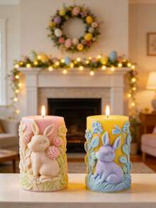 Easter Bunny Cylinder Embossed Candle Mold, Easy Release Reusable, For Beginners, DIY Scented Candle, Plaster, Resin Handcraft Tools - Easter Bunny Relief Candle Mold - View 10