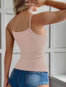 Sleeveless Ribbed Tank Top, Layering Camisole Can Be Worn Outerwear - Pink - View 4