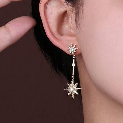 1 Pair Octagonal Star Sparkling Diamond Elegant Luxury Earrings